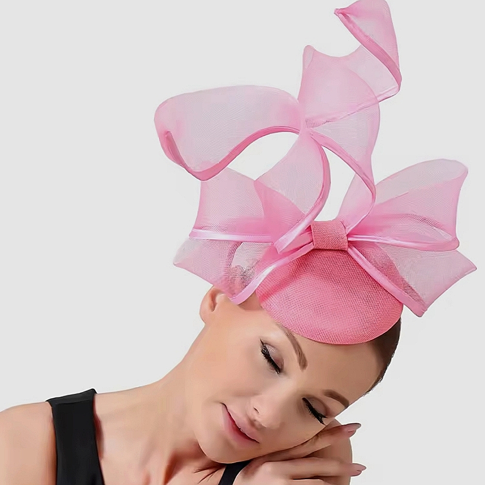 Beloved Millinery Pink High Sculpted Pillbox Ribbon Fascinator Hat Hatinator